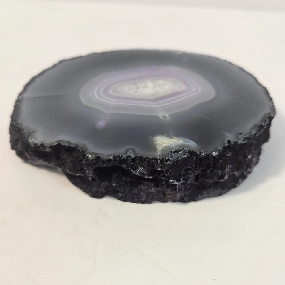 Purple Agate Slice Geode Polished Crystal Specimen Grey Banded Stone Decor